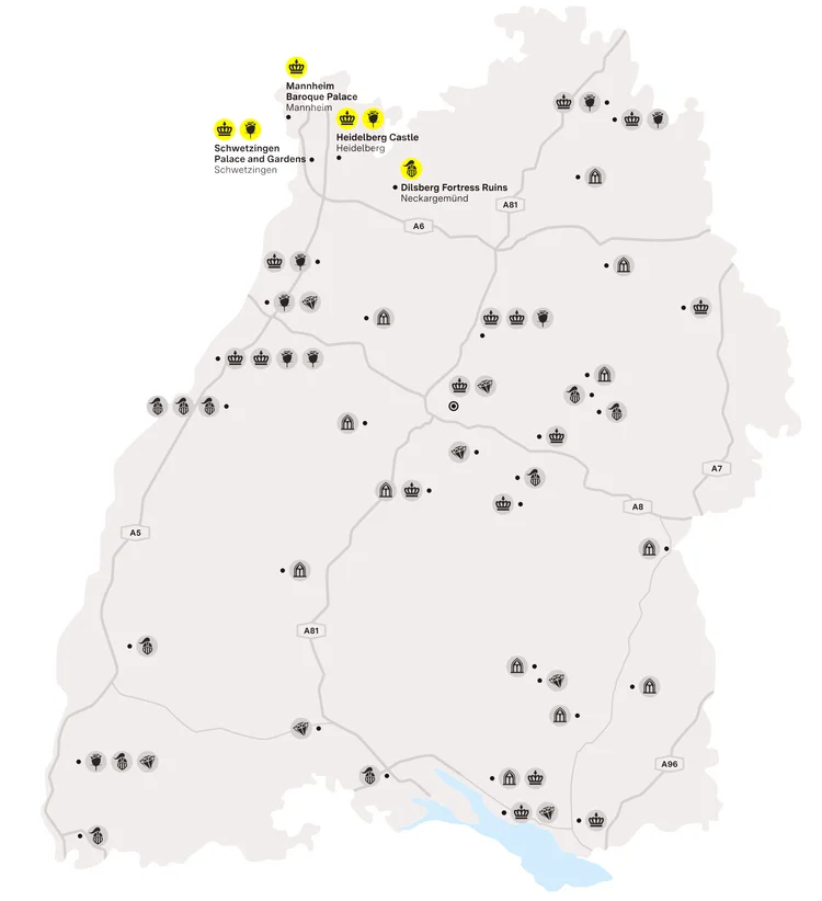 Illustration: Staatliche Schlösser und Gärten Baden-Württemberg, JUNG Kommunikation GmbH Proud residences of the Electoral Palatinate