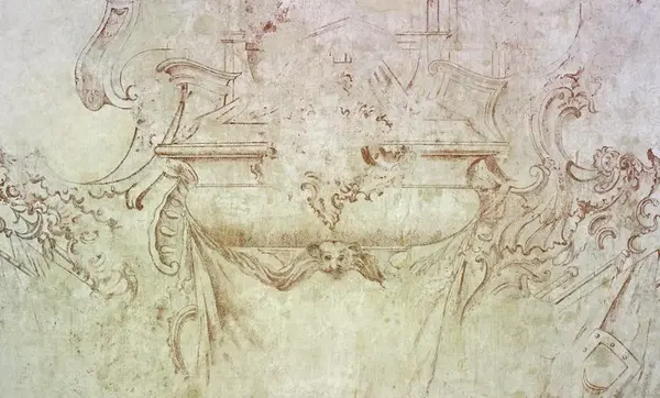 Foto: Staatliche Schlösser und Gärten Baden-Württemberg, Arnim Weischer Skizze vom geplanten Grabmal für den Türkenlouis auf einer Wand im Erdgeschoss von Schloss Rastatt, 18. Jahrhundert